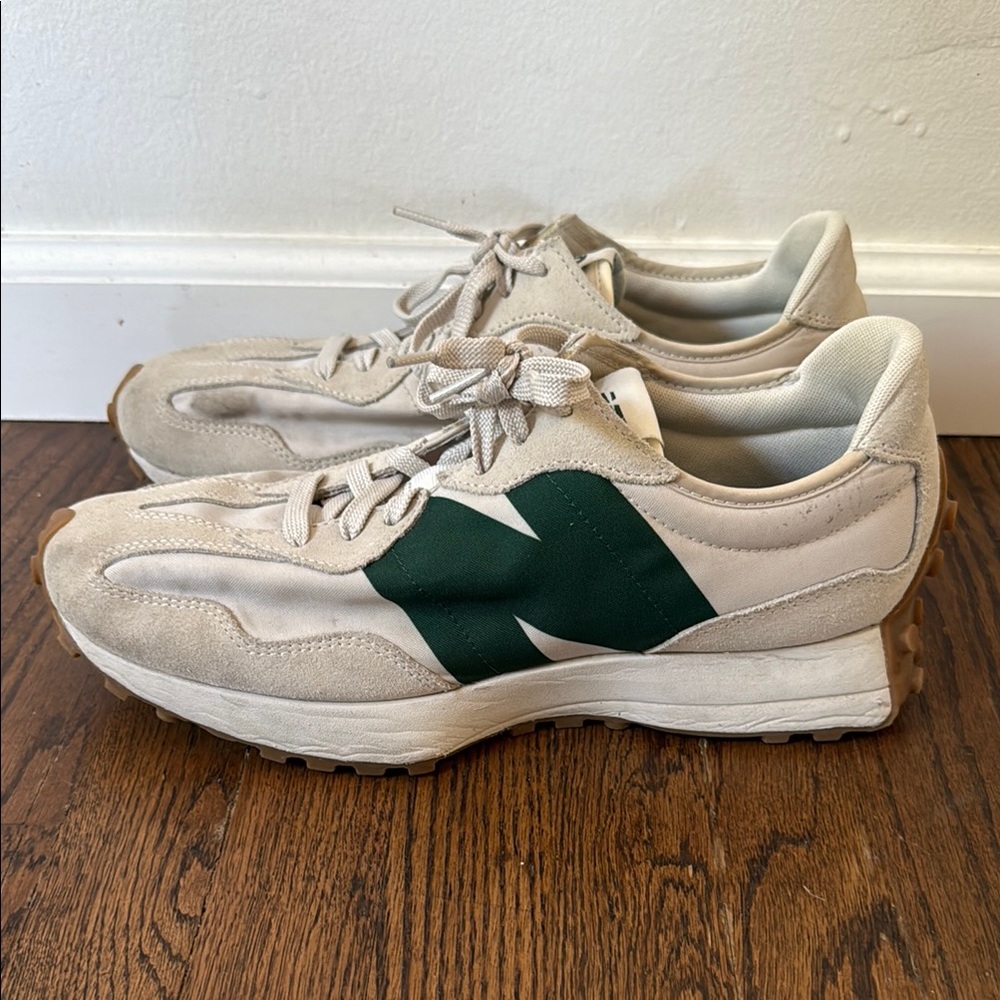 New Balance Cream and Green Sneakers. Used. Normal wear.